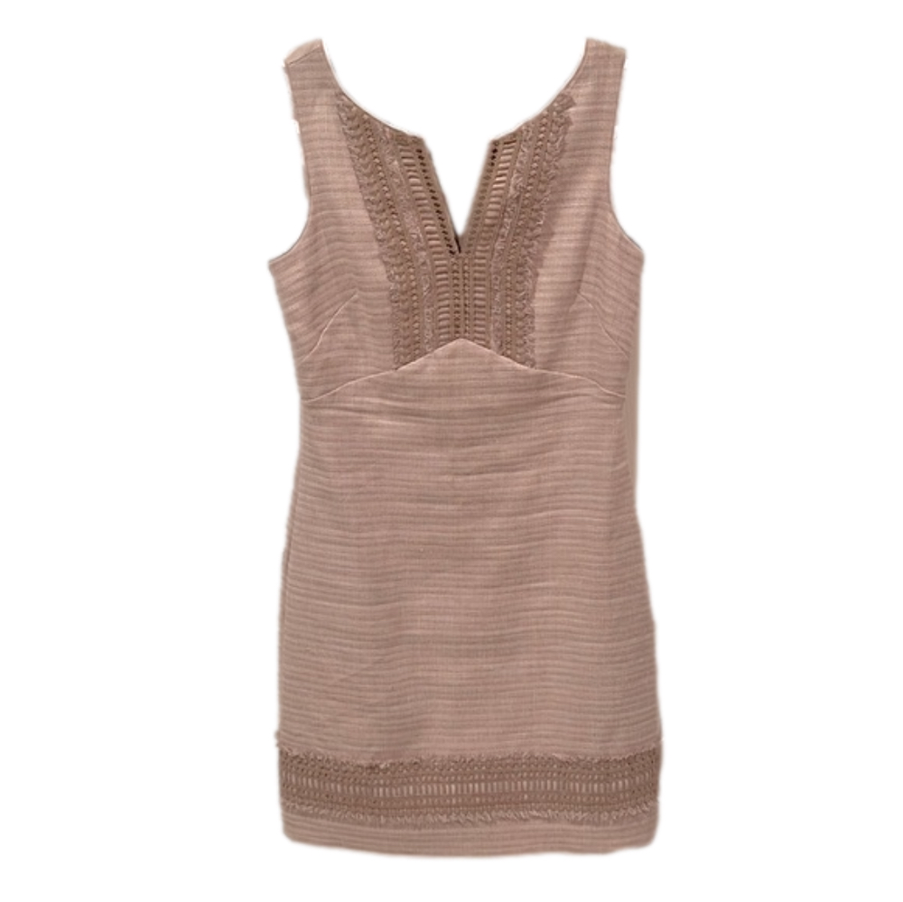 White House Black Market WHBM Tan Neutral Linen Blend Sheath Mini Dress